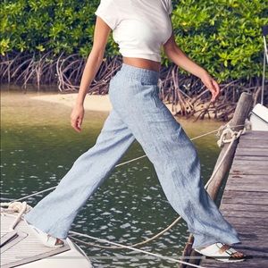 Athleta chambray blue linen wide-leg pant. NWT